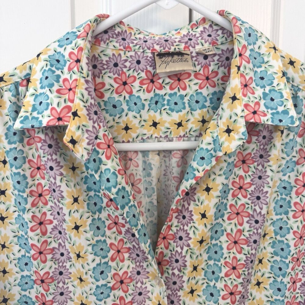 Vintage Floral Button Up Shirt Women's S/M Long Sleeve Flower Power Blouse - Picture 3 of 6